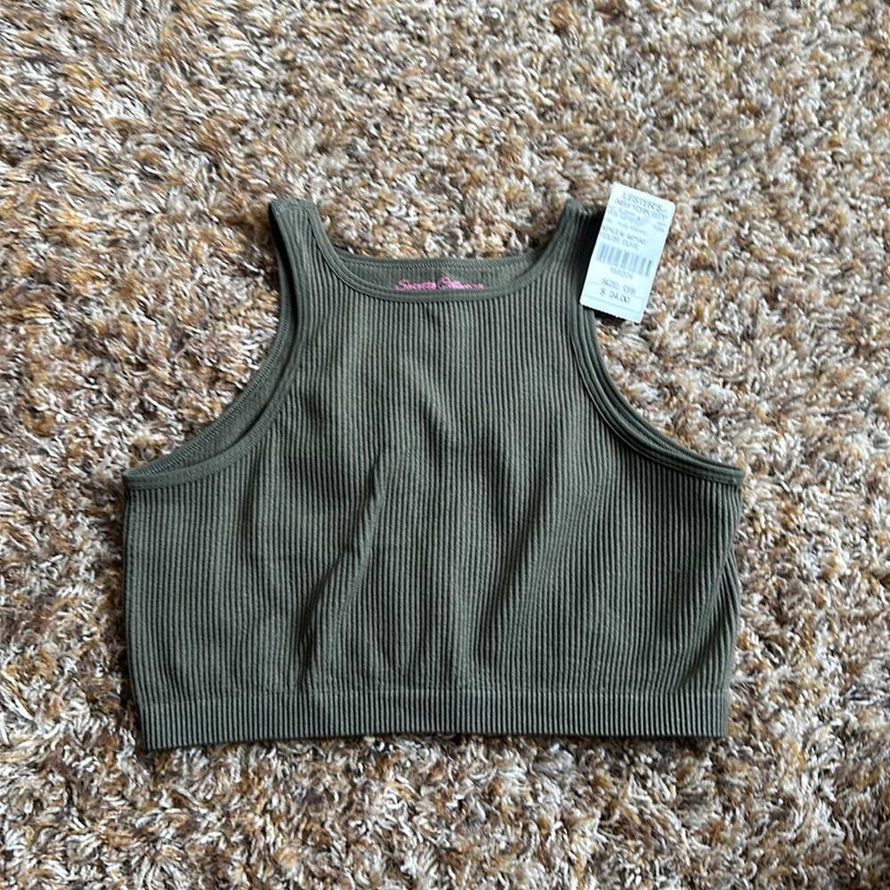 NEW WITH TAG - Suzette Collection - olive green halter crop top